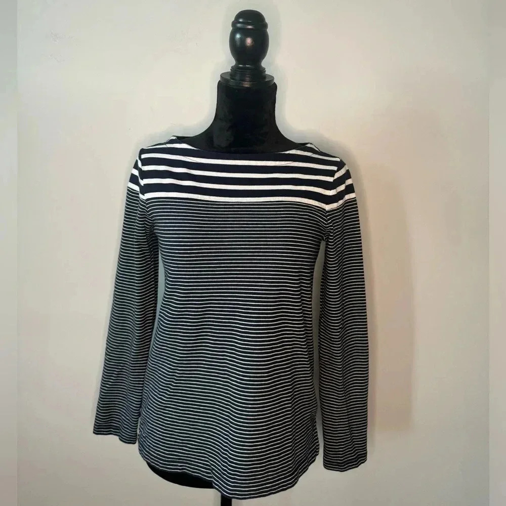 Gap SAILOR Cottage Core Basic Navy and White Stripes Boat Neck Striped Top